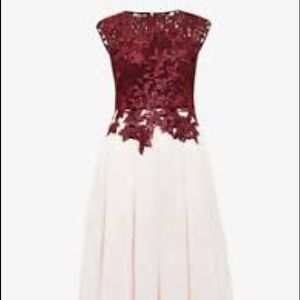 Ted Baker 3 NWT Isla Lace Oxblood Pink Dress $499 Midi Christmas Holiday